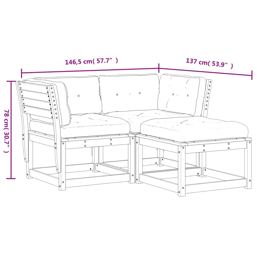 Set canapele de grădină cu perne 3 piese alb lemn masiv de pin GartenMobel Dekor