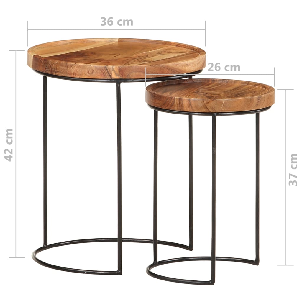 Set măsuțe de cafea, 2 piese, lemn masiv de acacia/oțel GartenMobel Dekor