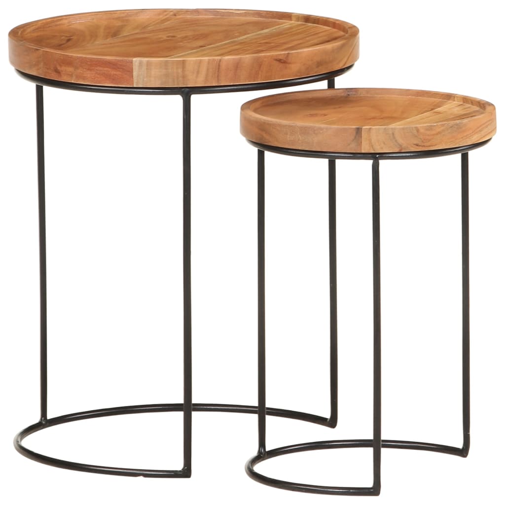 Set măsuțe de cafea, 2 piese, lemn masiv de acacia/oțel GartenMobel Dekor