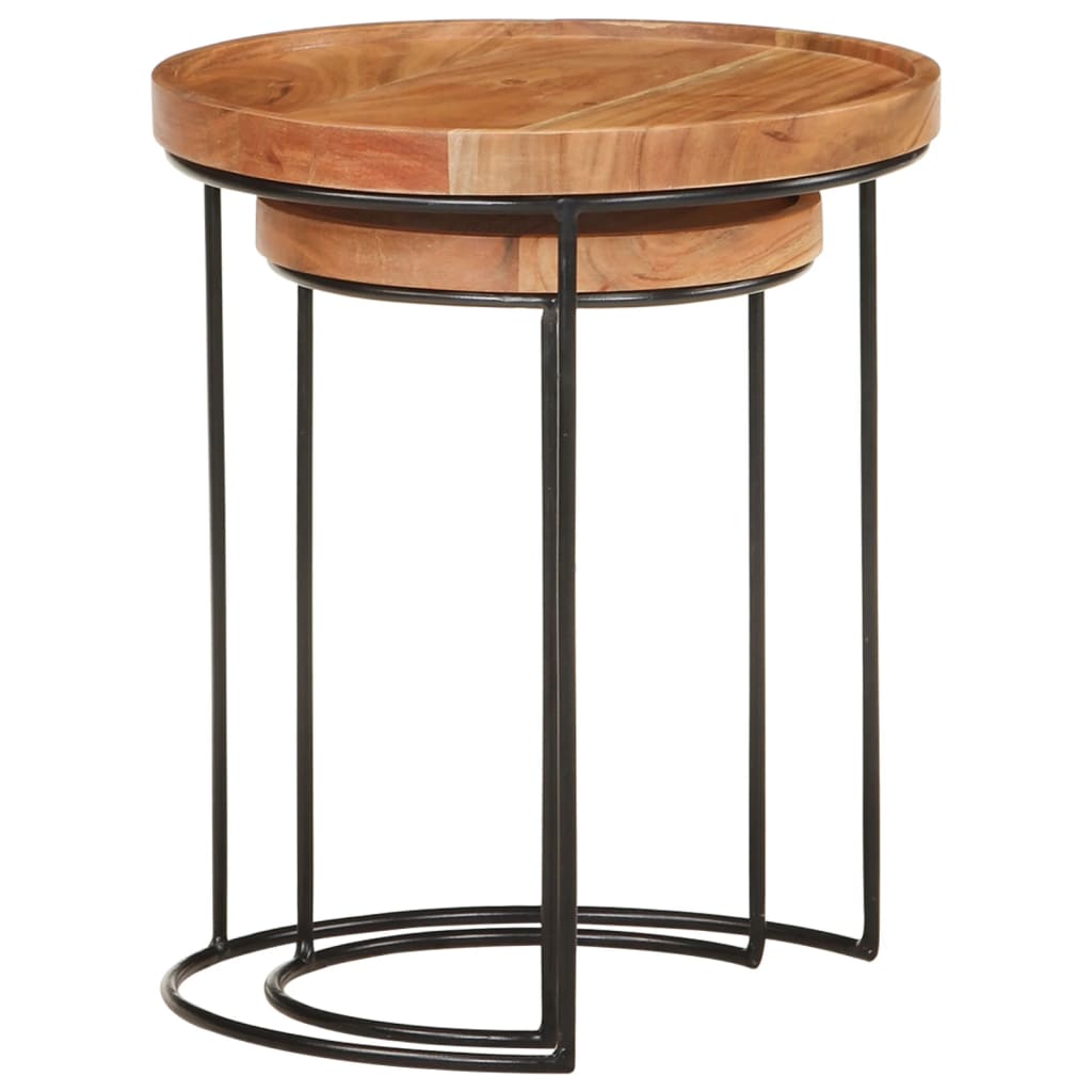 Set măsuțe de cafea, 2 piese, lemn masiv de acacia/oțel GartenMobel Dekor
