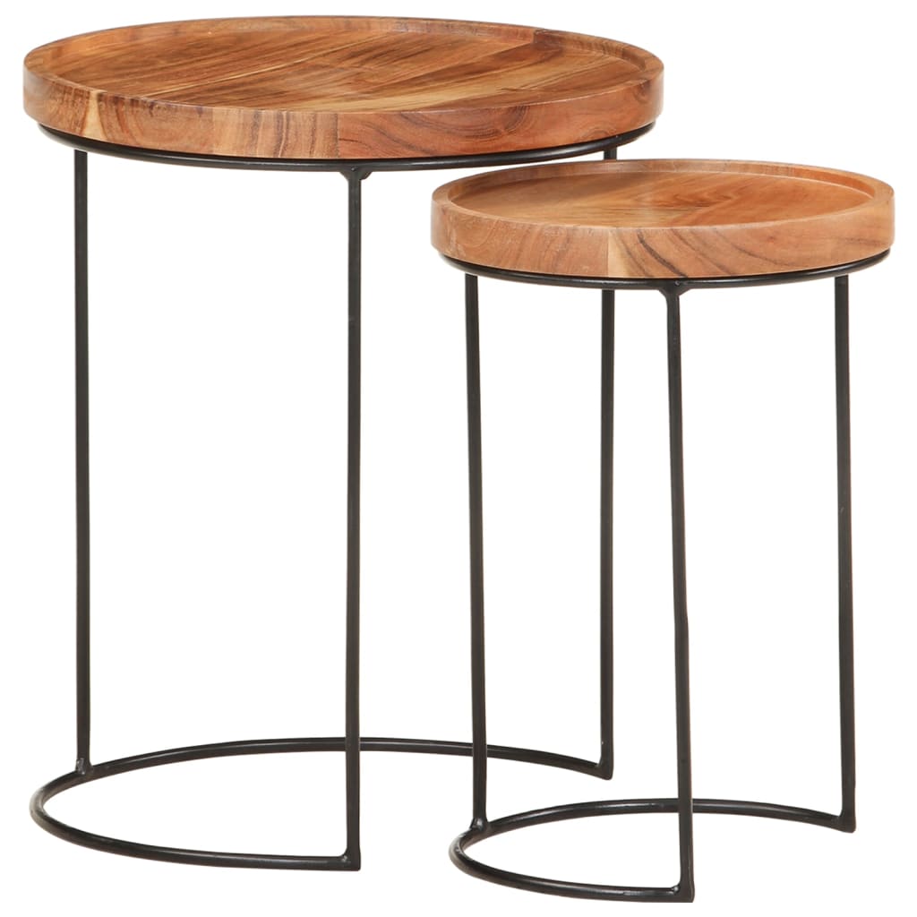 Set măsuțe de cafea, 2 piese, lemn masiv de acacia/oțel GartenMobel Dekor