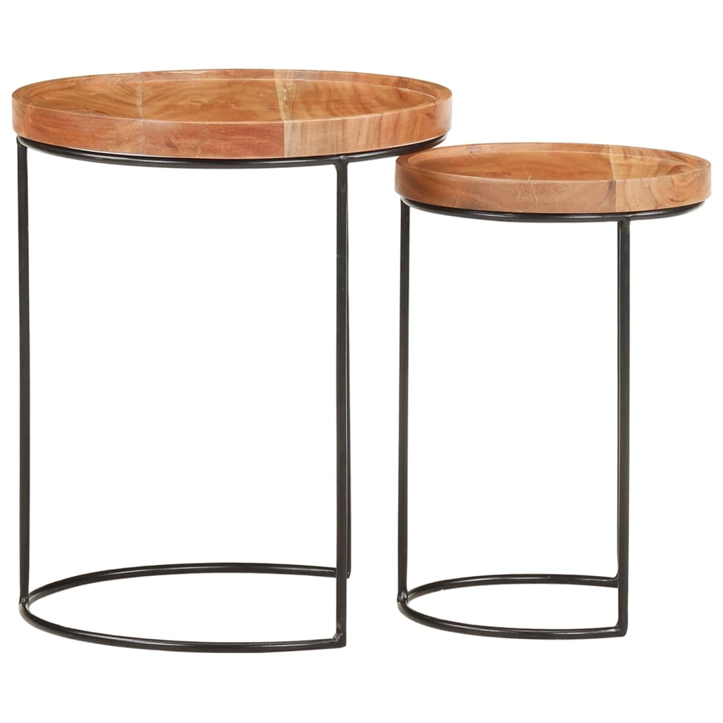 Set măsuțe de cafea, 2 piese, lemn masiv de acacia/oțel GartenMobel Dekor