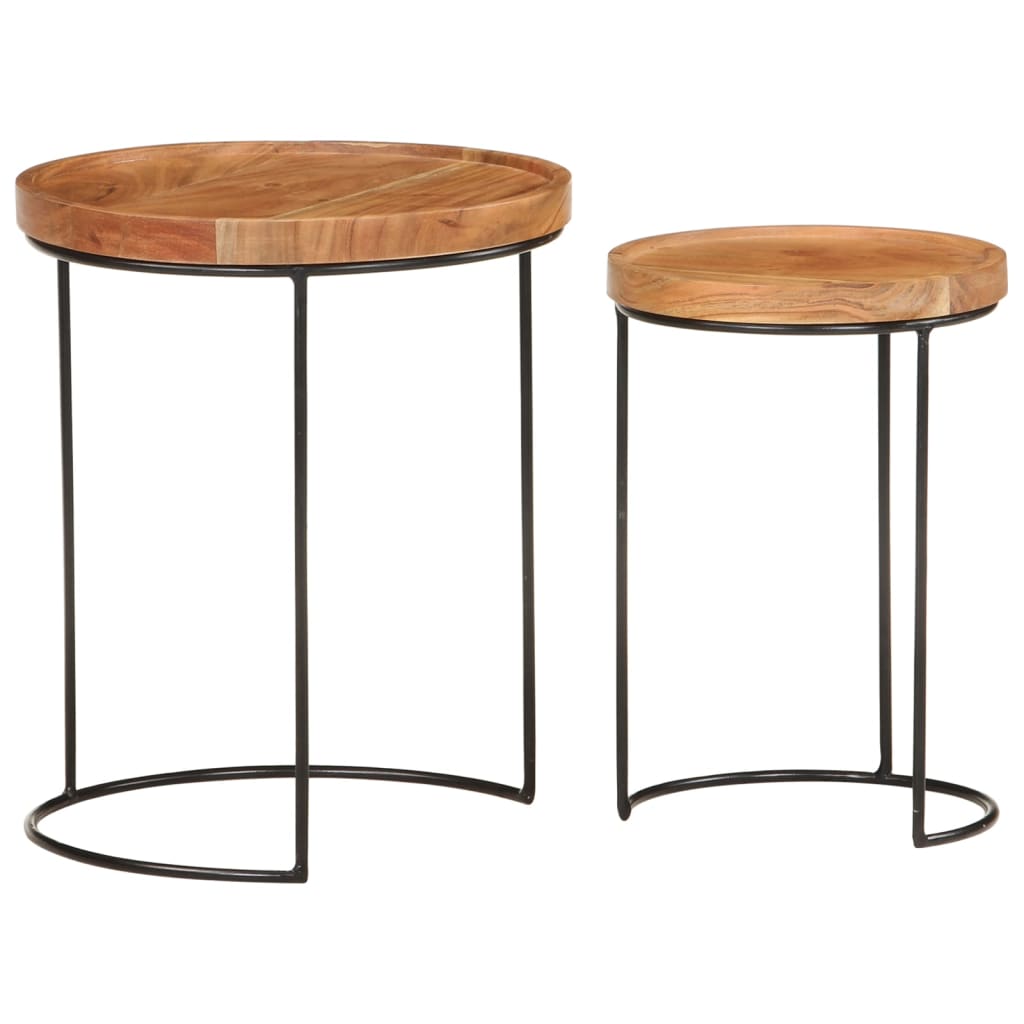 Set măsuțe de cafea, 2 piese, lemn masiv de acacia/oțel GartenMobel Dekor