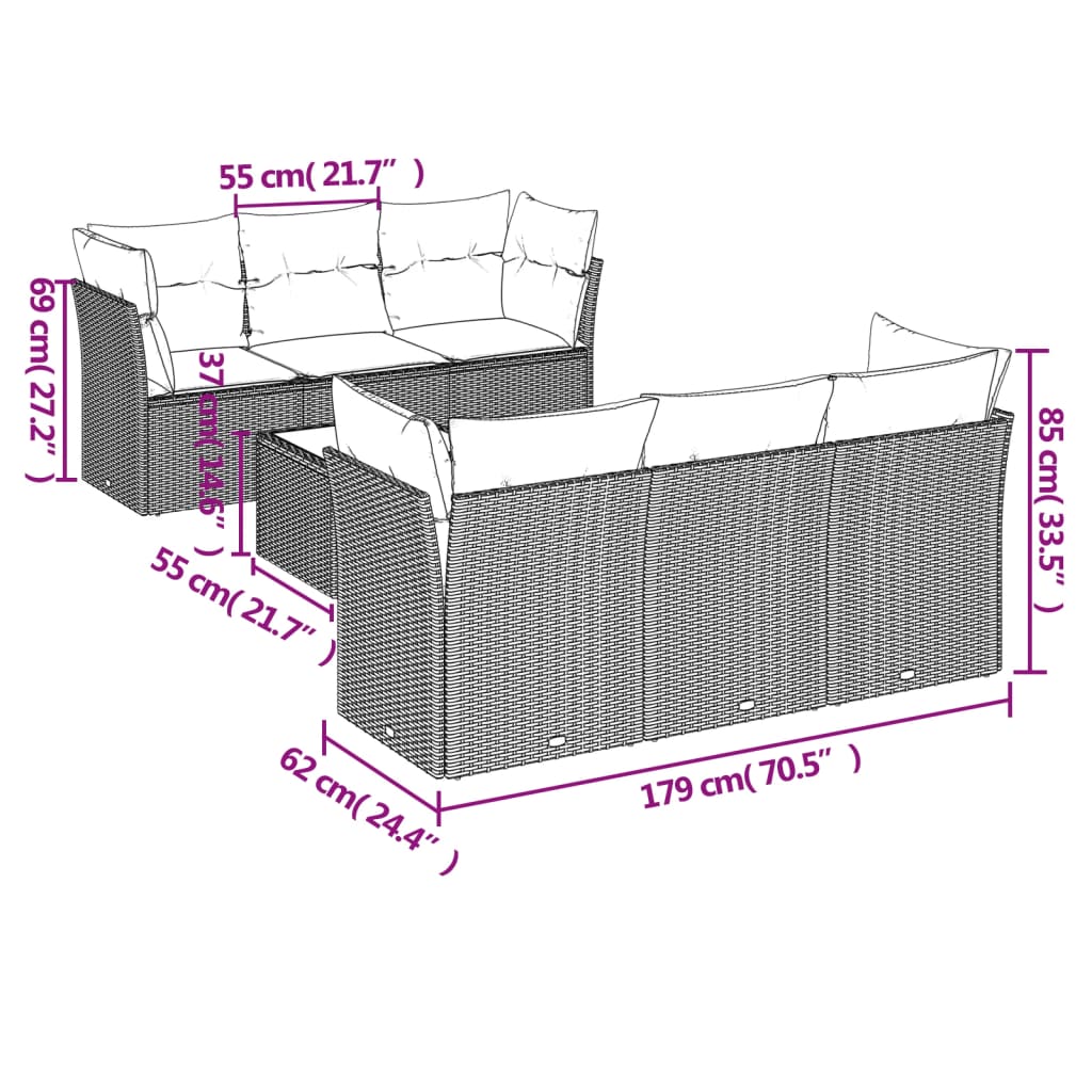 Set canapele de grădină cu perne, 7 piese, negru, poliratan GartenMobel Dekor
