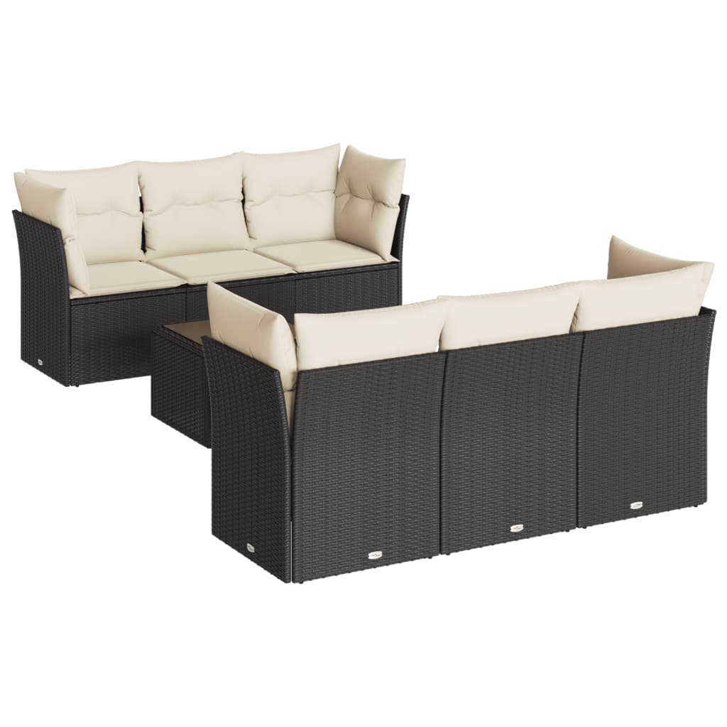 Set canapele de grădină cu perne, 7 piese, negru, poliratan GartenMobel Dekor