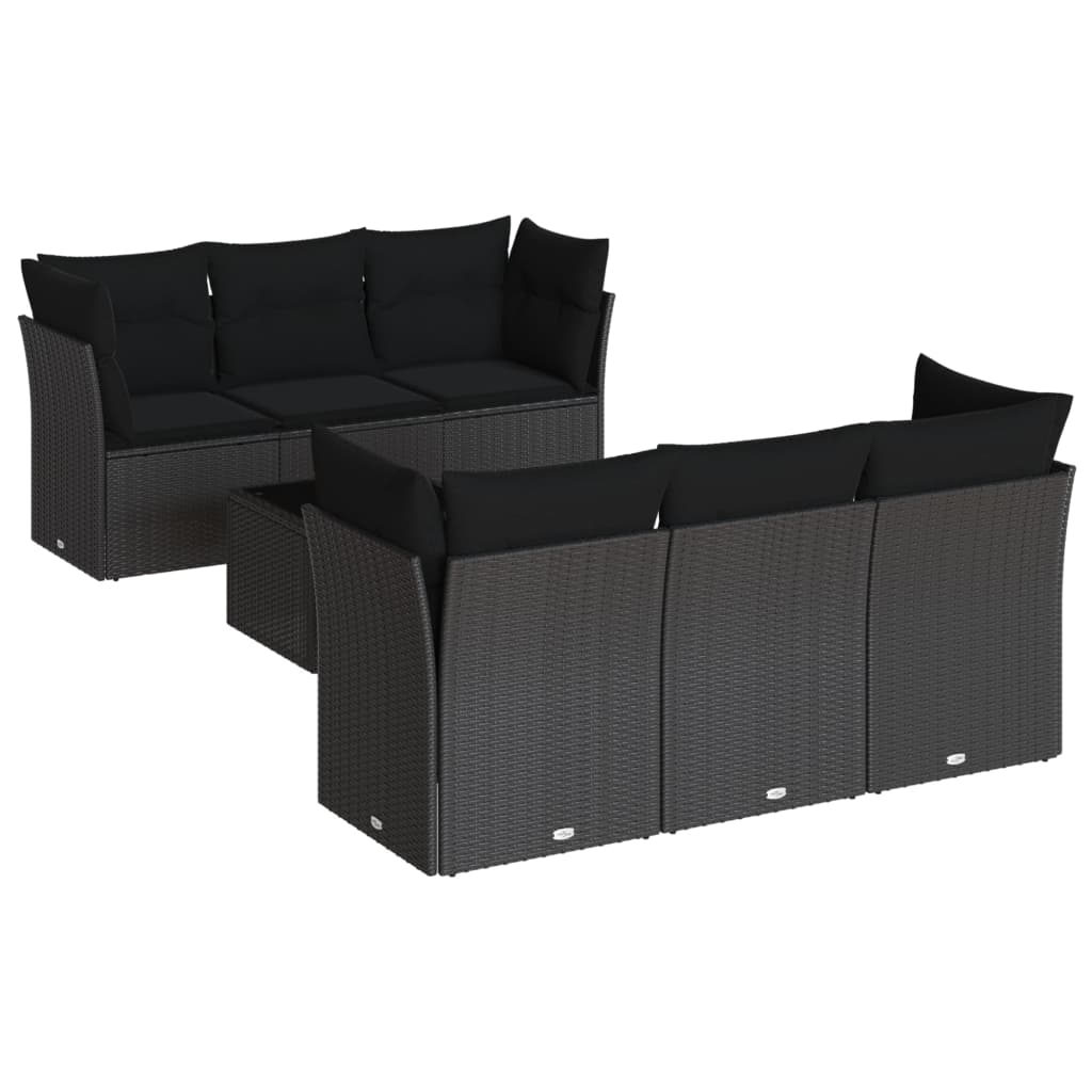 Set canapele de grădină cu perne, 7 piese, negru, poliratan GartenMobel Dekor
