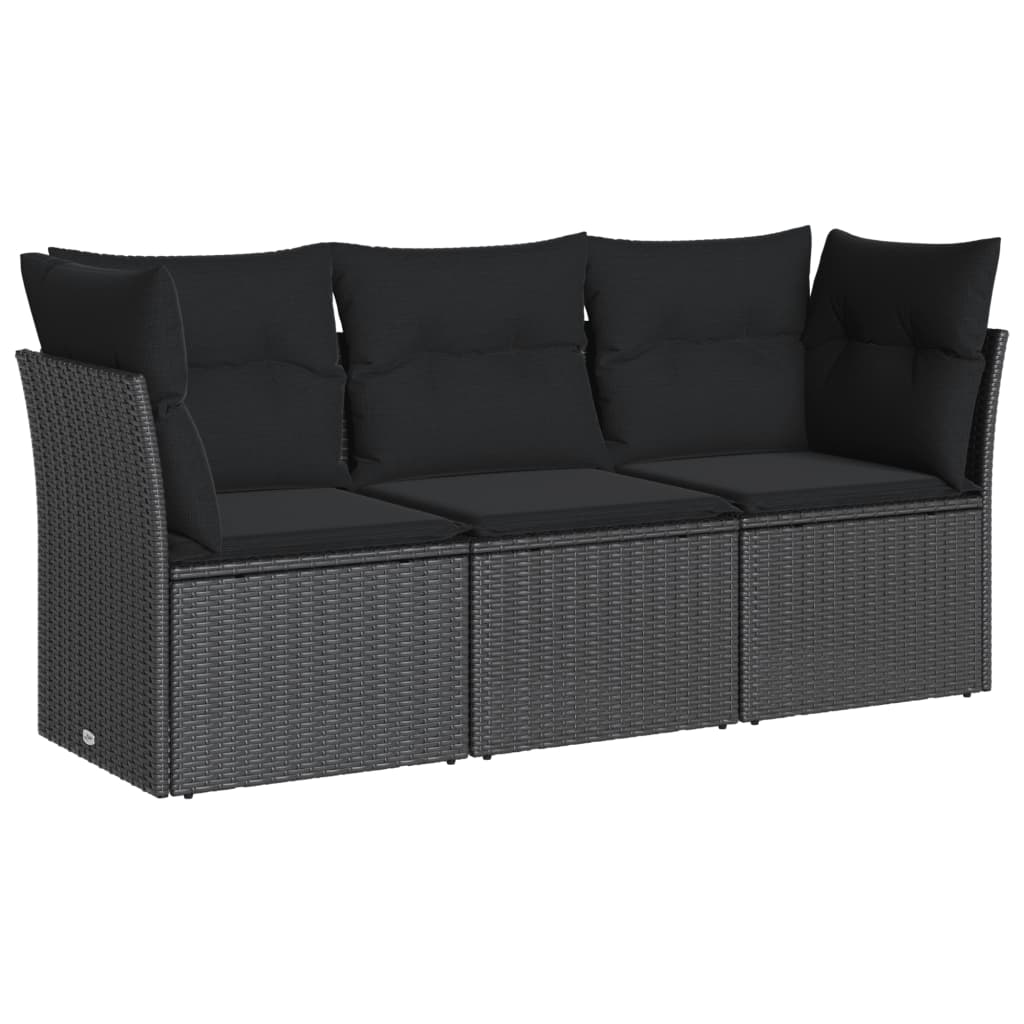 Set mobilier de grădină cu perne, 3 piese, negru, poliratan GartenMobel Dekor