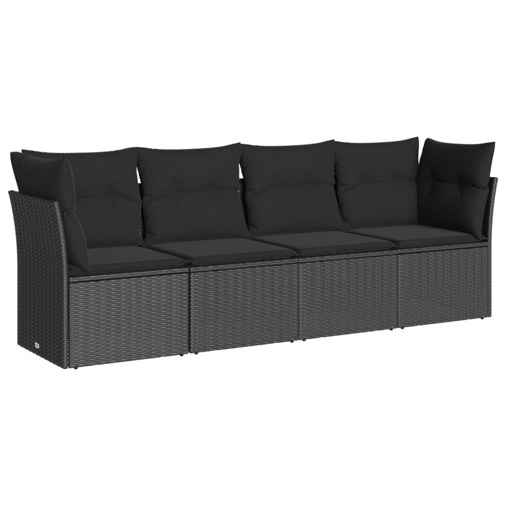 Set mobilier de grădină cu perne, 4 piese, negru, poliratan GartenMobel Dekor