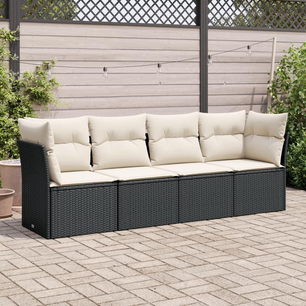 Set mobilier de grădină cu perne, 4 piese, negru, poliratan GartenMobel Dekor