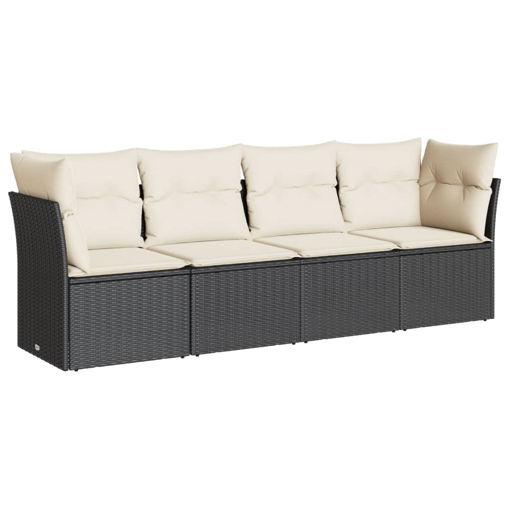 Set mobilier de grădină cu perne, 4 piese, negru, poliratan GartenMobel Dekor
