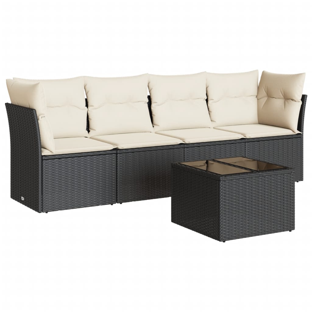 Set mobilier de grădină cu perne, 5 piese, negru, poliratan GartenMobel Dekor