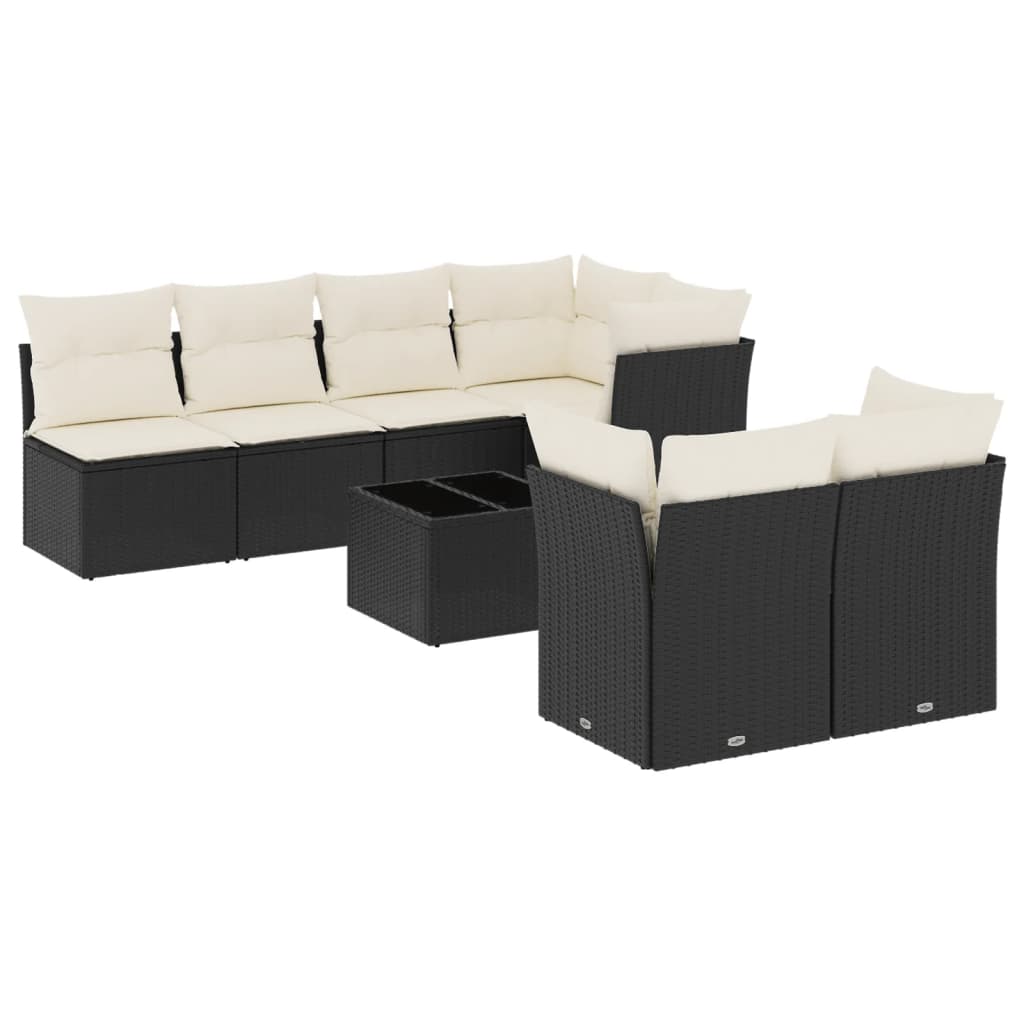 Set mobilier de grădină cu perne, 8 piese, negru, poliratan GartenMobel Dekor