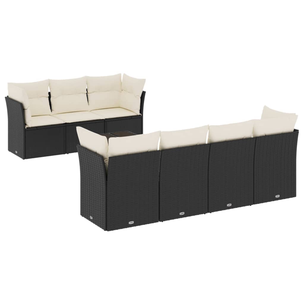 Set mobilier de grădină cu perne, 8 piese, negru, poliratan GartenMobel Dekor