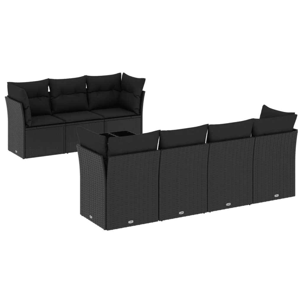 Set mobilier de grădină cu perne, 8 piese, negru, poliratan GartenMobel Dekor