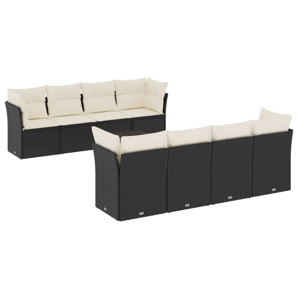 Set mobilier de grădină cu perne, 9 piese, negru, poliratan GartenMobel Dekor