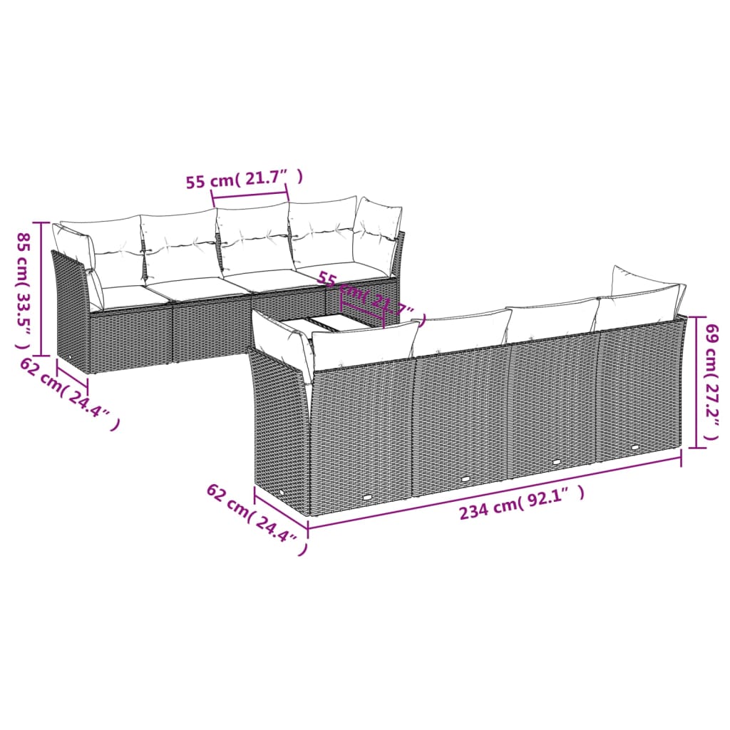 Set mobilier de grădină cu perne, 9 piese, negru, poliratan GartenMobel Dekor