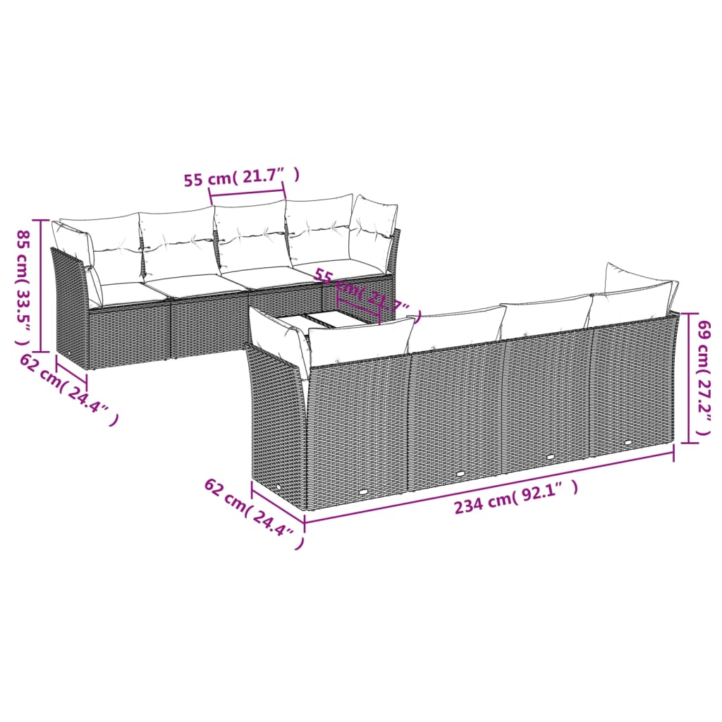 Set mobilier de grădină cu perne, 9 piese, negru, poliratan GartenMobel Dekor