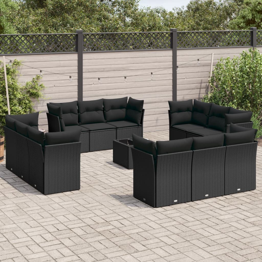 Set mobilier de grădină cu perne, 13 piese, negru, poliratan GartenMobel Dekor