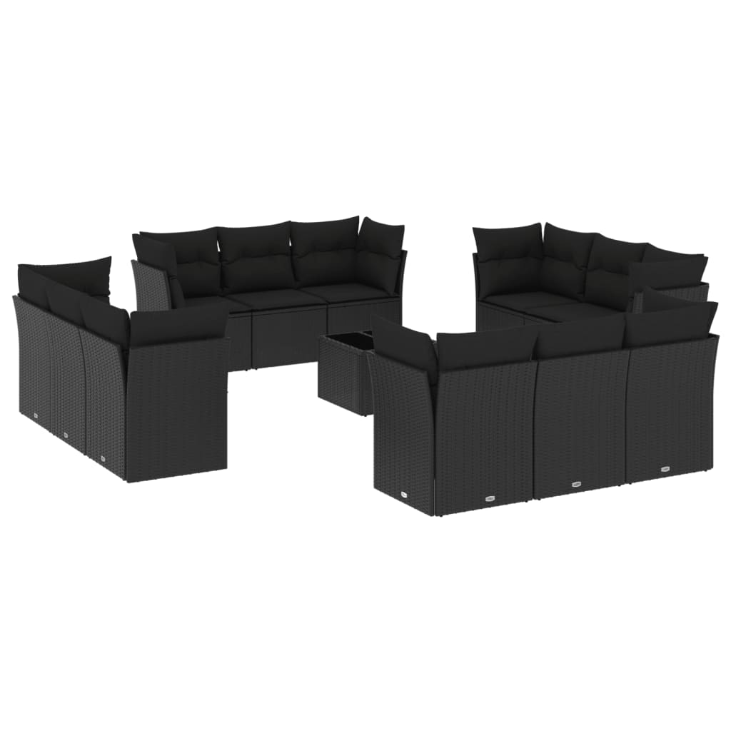 Set mobilier de grădină cu perne, 13 piese, negru, poliratan GartenMobel Dekor