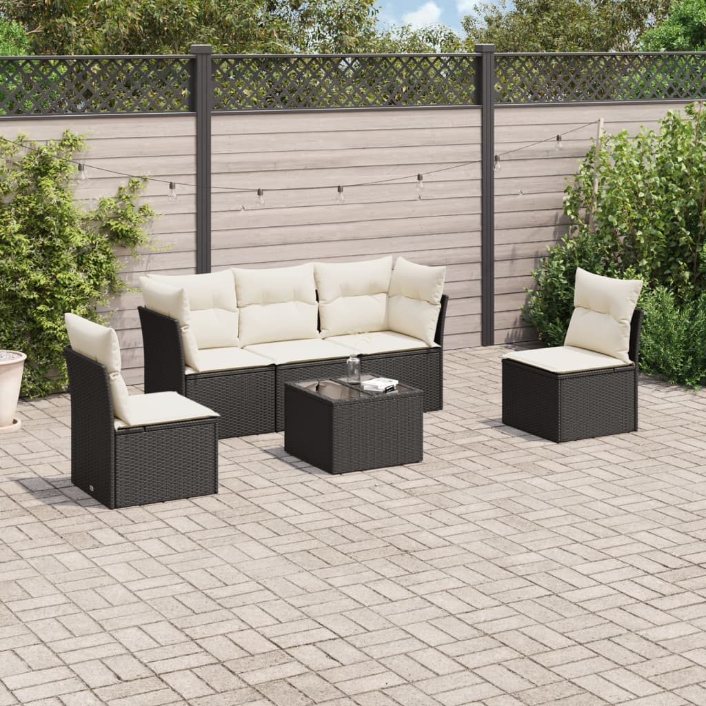 Set mobilier de grădină cu perne, 6 piese, negru, poliratan GartenMobel Dekor