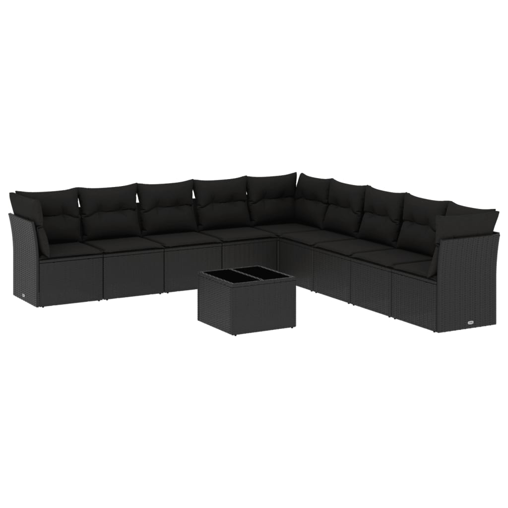 Set canapele de grădină cu perne, 10 piese, negru, poliratan GartenMobel Dekor