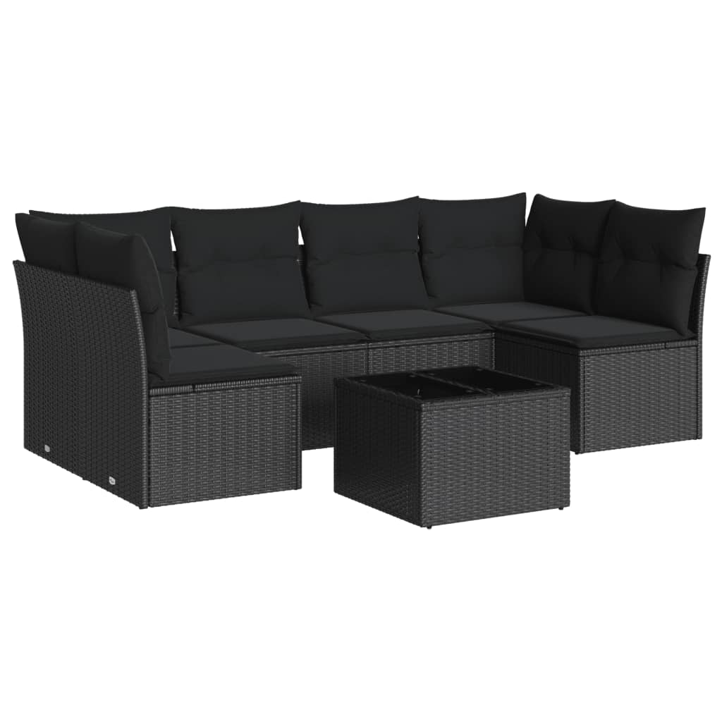 Set canapele de grădină cu perne, 7 piese, negru, poliratan GartenMobel Dekor