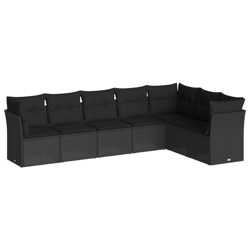Set canapele de grădină cu perne, 7 piese, negru, poliratan GartenMobel Dekor