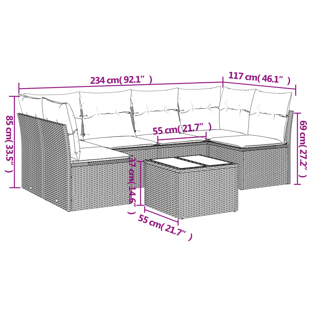 Set canapele de grădină cu perne, 7 piese, negru, poliratan GartenMobel Dekor