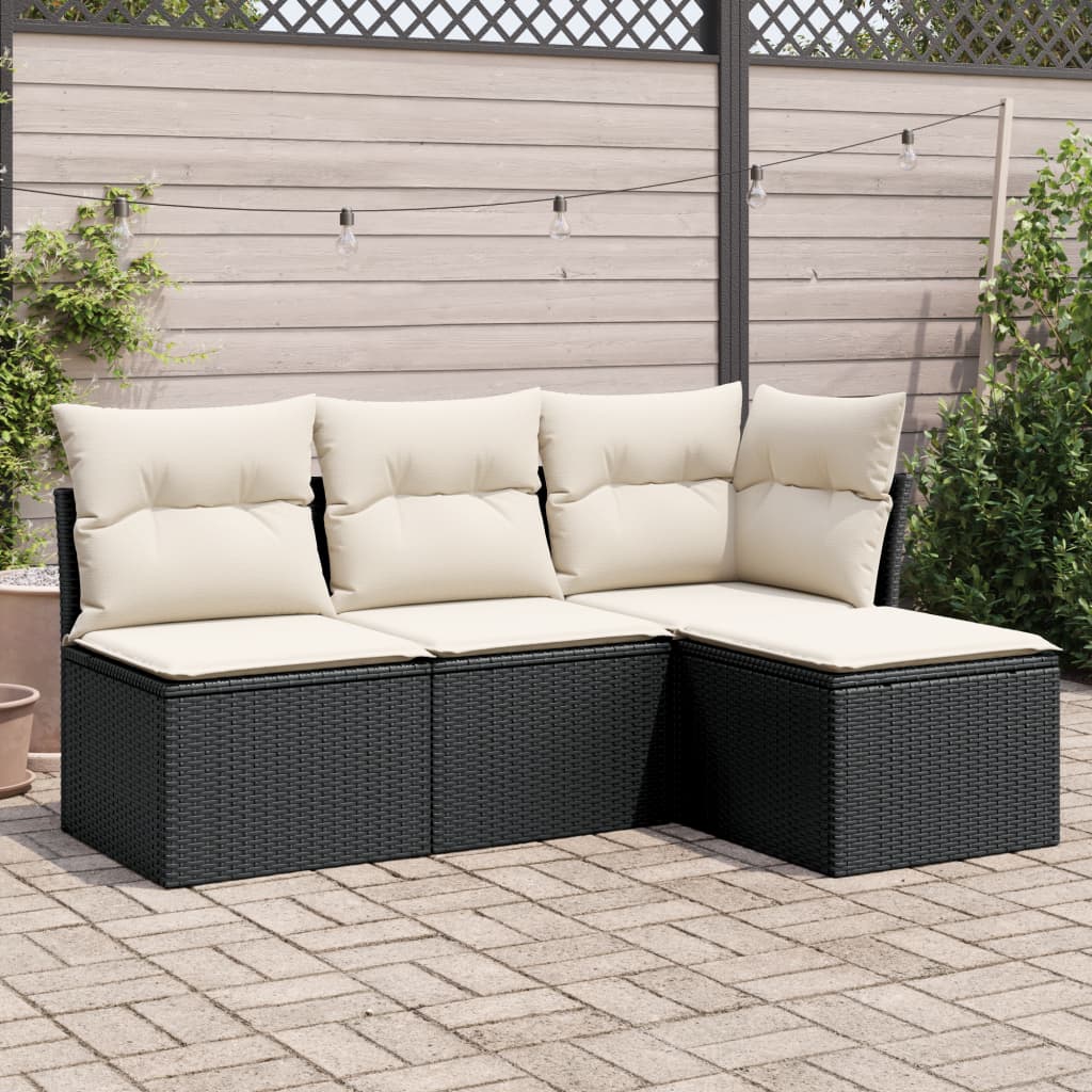 Set mobilier de grădină cu perne, 4 piese, negru, poliratan GartenMobel Dekor