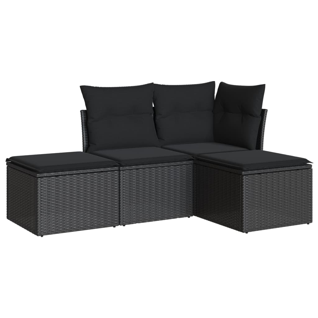 Set mobilier de grădină cu perne, 4 piese, negru, poliratan GartenMobel Dekor