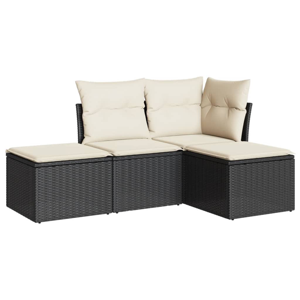 Set mobilier de grădină cu perne, 4 piese, negru, poliratan GartenMobel Dekor