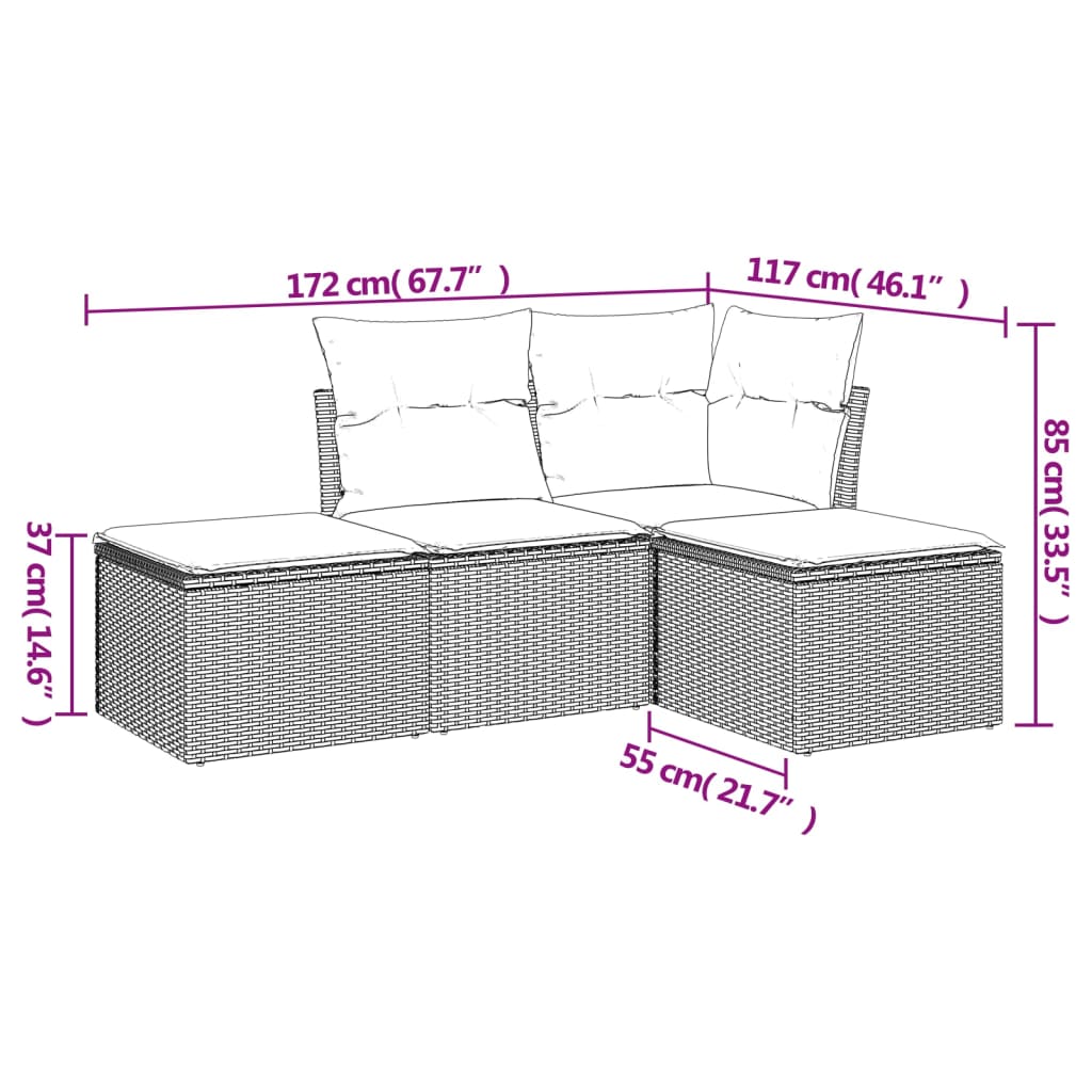 Set mobilier de grădină cu perne, 4 piese, negru, poliratan GartenMobel Dekor