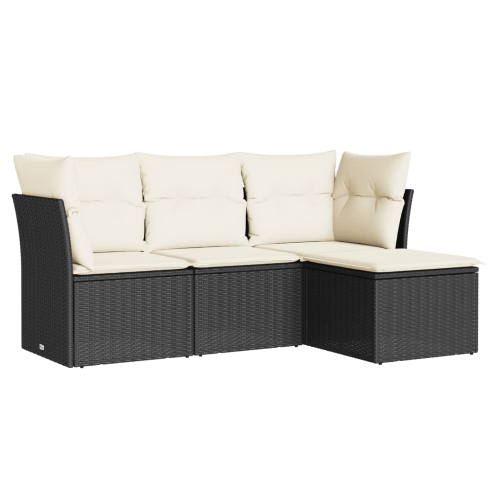 Set mobilier de grădină cu perne, 4 piese, negru, poliratan GartenMobel Dekor