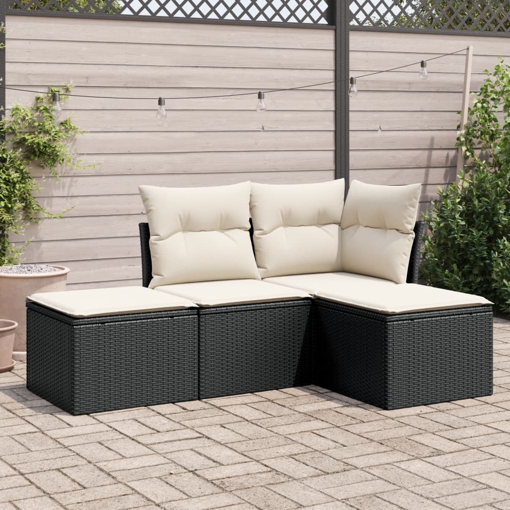 Set mobilier de grădină cu perne, 4 piese, negru, poliratan GartenMobel Dekor
