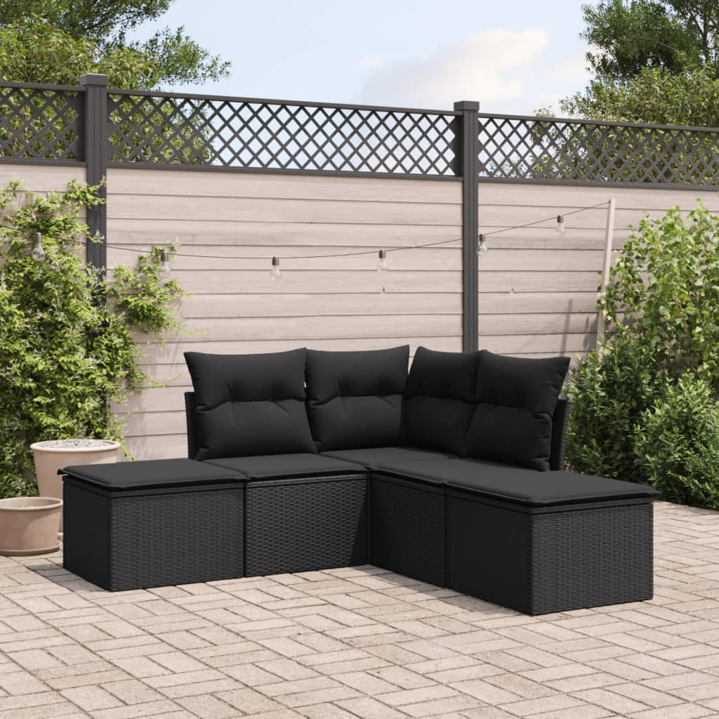 Set mobilier de grădină cu perne, 5 piese, negru, poliratan GartenMobel Dekor