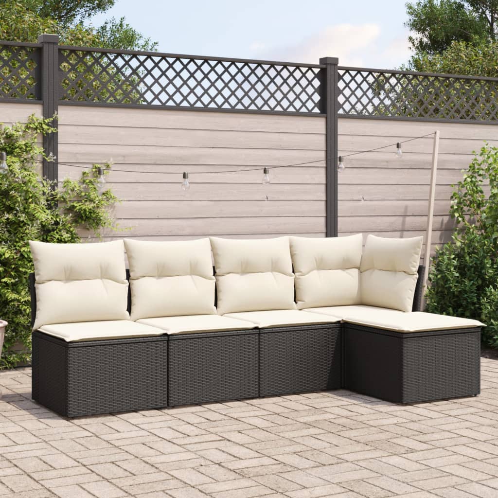 Set mobilier de grădină cu perne, 5 piese, negru, poliratan GartenMobel Dekor