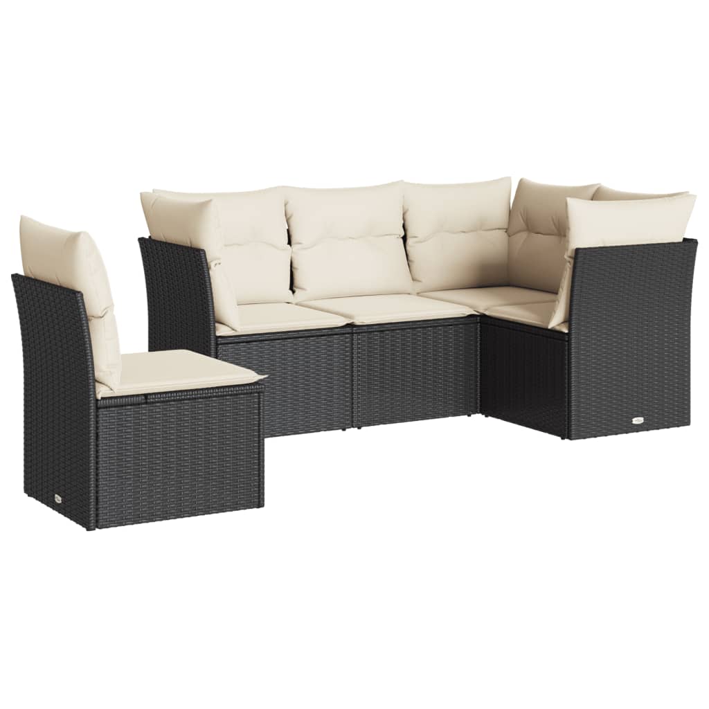 Set mobilier de grădină cu perne, 5 piese, negru, poliratan GartenMobel Dekor