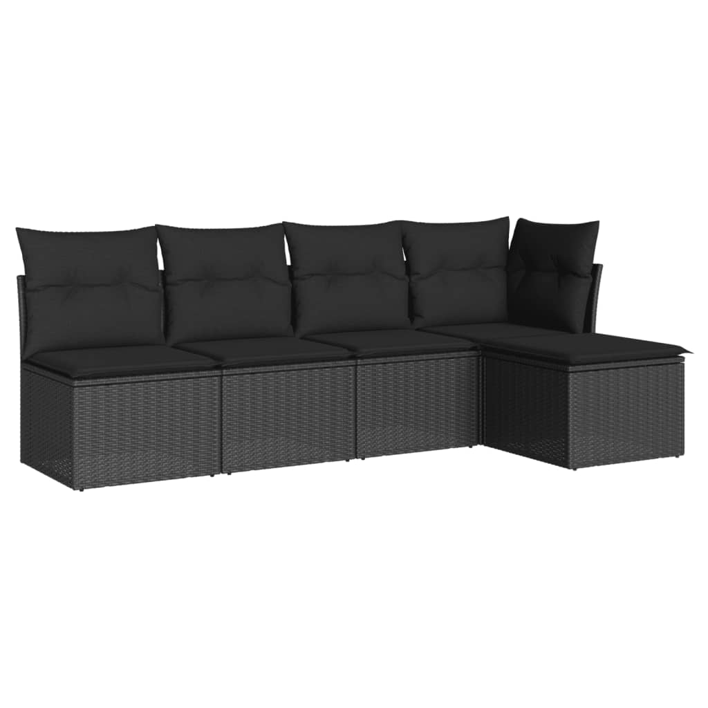 Set mobilier de grădină cu perne, 5 piese, negru, poliratan GartenMobel Dekor