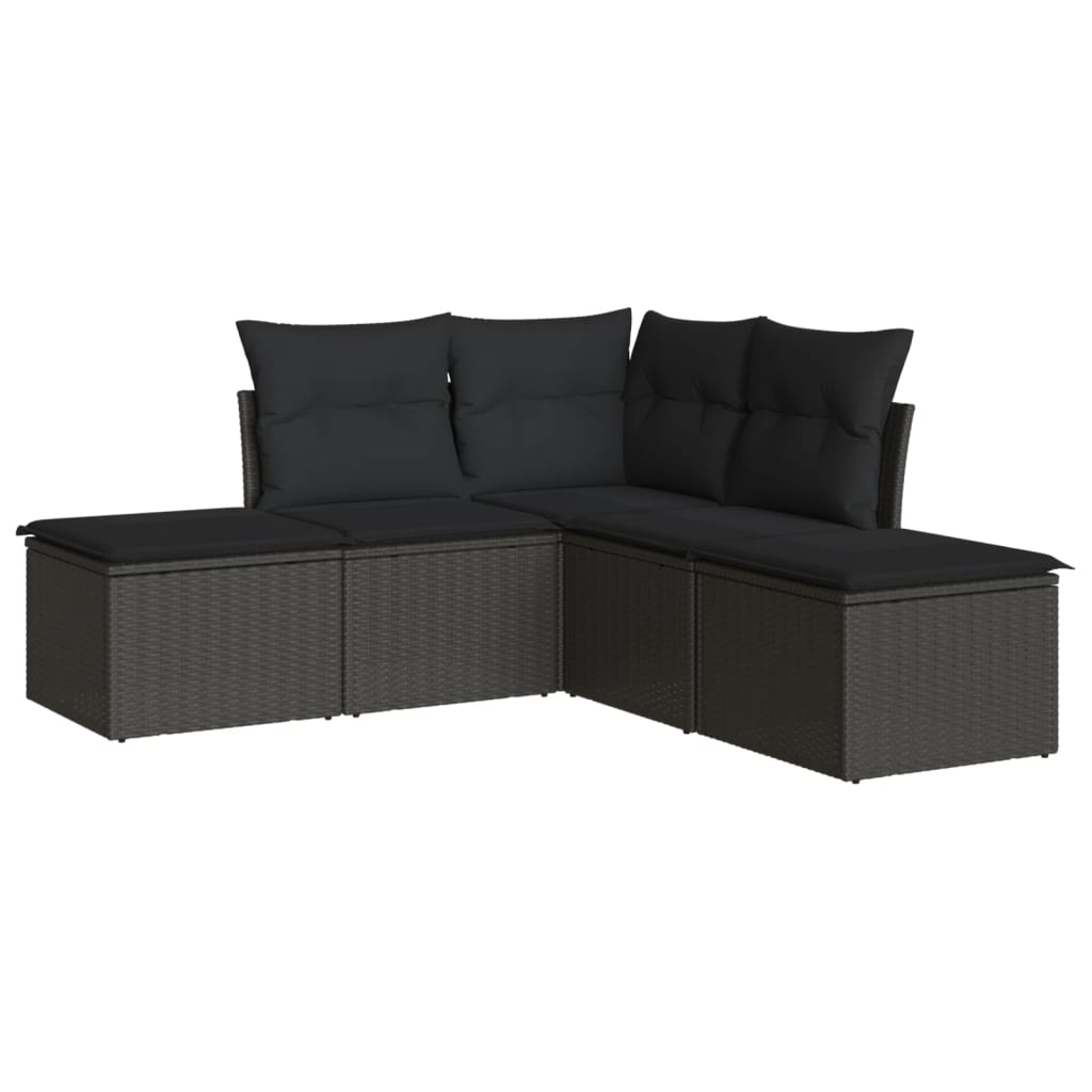 Set mobilier de grădină cu perne, 5 piese, negru, poliratan GartenMobel Dekor