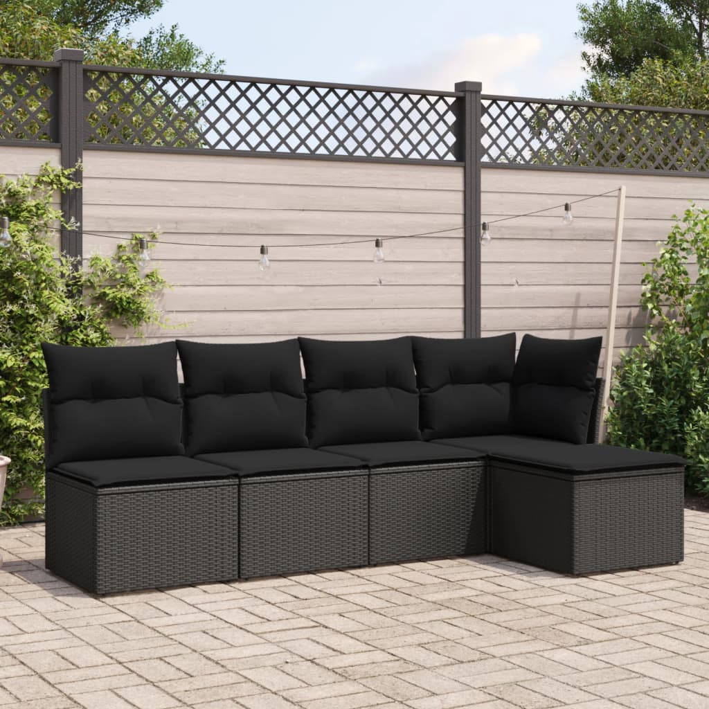 Set mobilier de grădină cu perne, 5 piese, negru, poliratan GartenMobel Dekor
