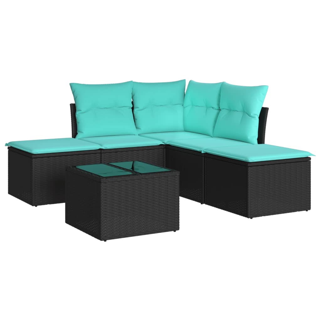 Set mobilier de grădină cu perne, 6 piese, negru, poliratan GartenMobel Dekor
