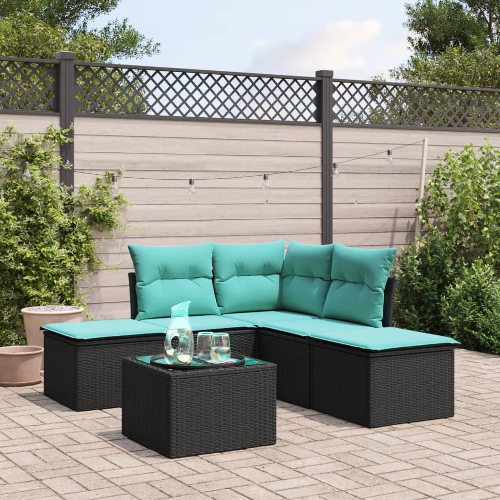 Set mobilier de grădină cu perne, 6 piese, negru, poliratan GartenMobel Dekor