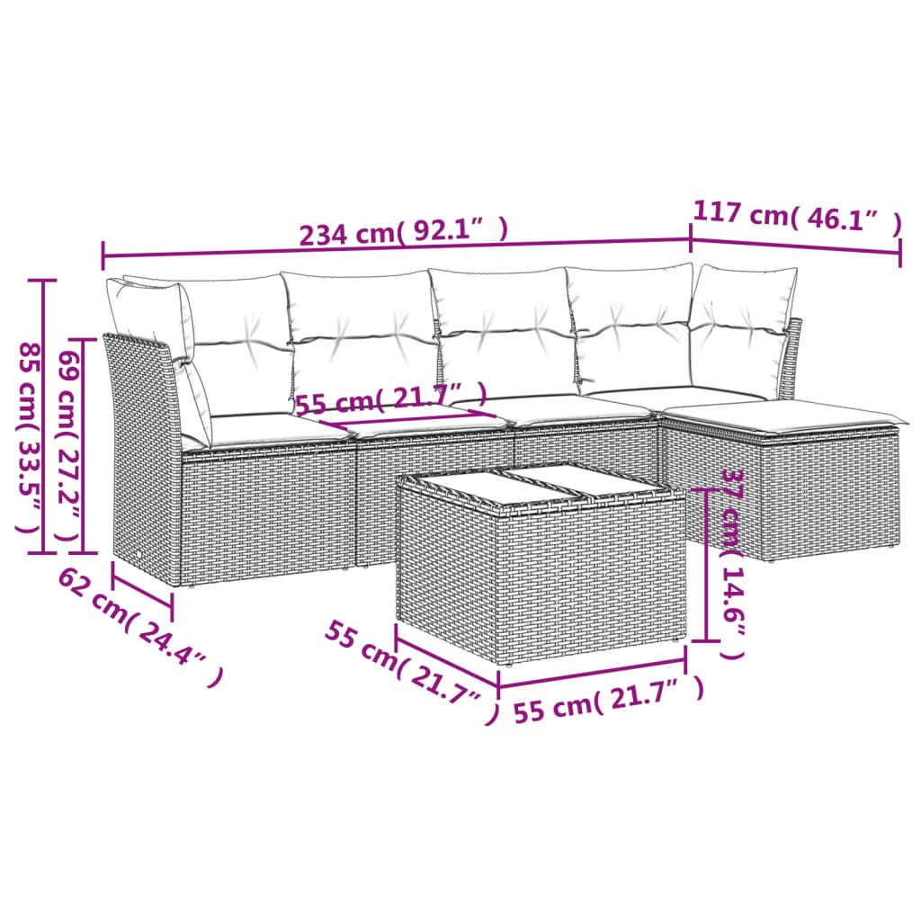 Set mobilier de grădină cu perne, 6 piese, negru, poliratan GartenMobel Dekor