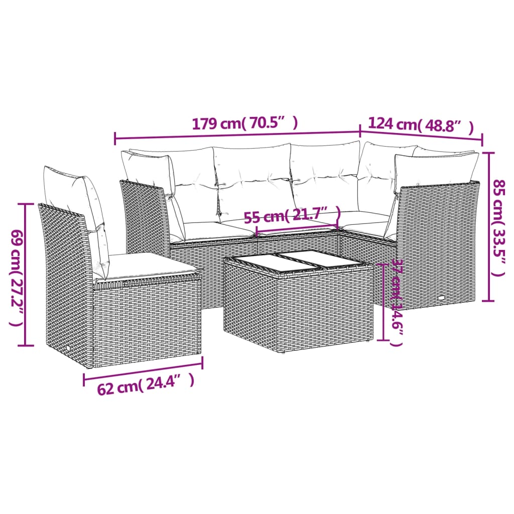 Set mobilier de grădină cu perne, 6 piese, negru, poliratan GartenMobel Dekor