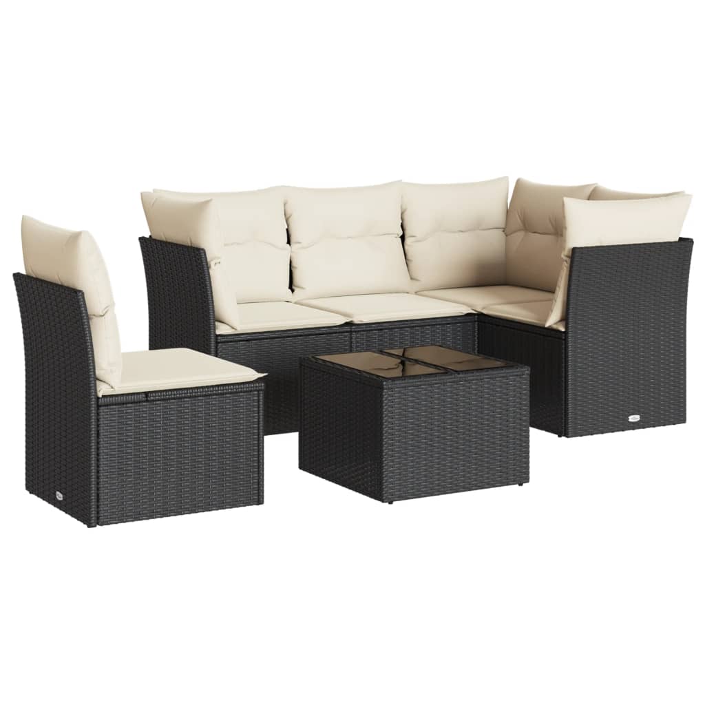 Set mobilier de grădină cu perne, 6 piese, negru, poliratan GartenMobel Dekor
