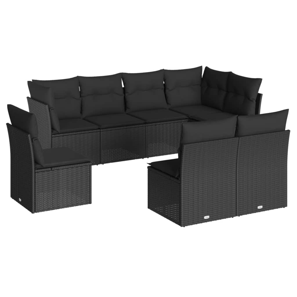 Set mobilier de grădină cu perne, 8 piese, negru, poliratan GartenMobel Dekor