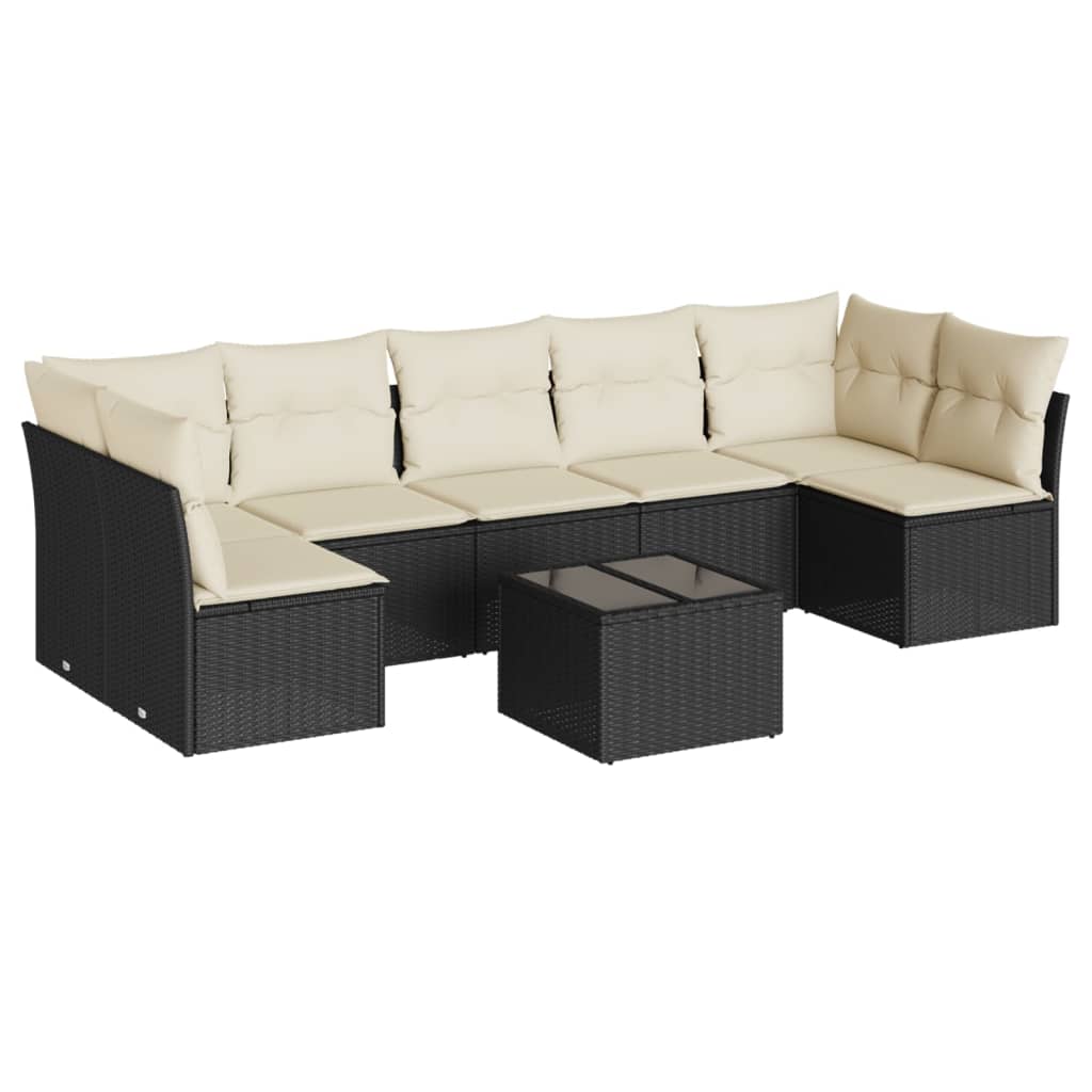 Set mobilier de grădină cu perne, 8 piese, negru, poliratan GartenMobel Dekor