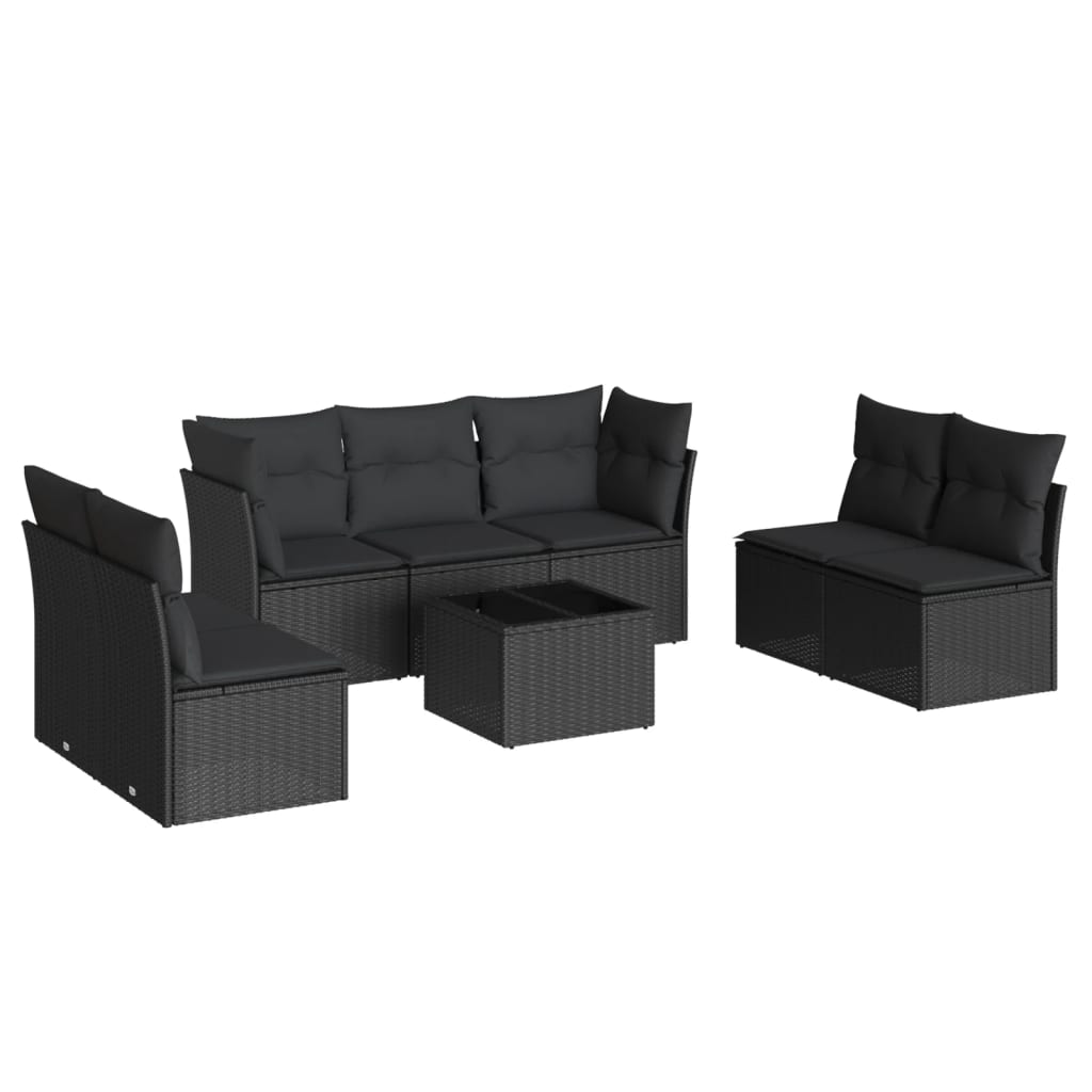 Set mobilier de grădină cu perne, 8 piese, negru, poliratan GartenMobel Dekor