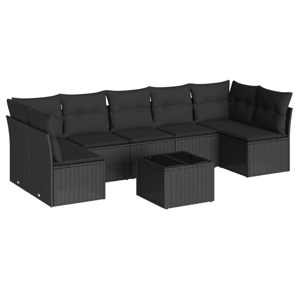 Set mobilier de grădină cu perne, 8 piese, negru, poliratan GartenMobel Dekor