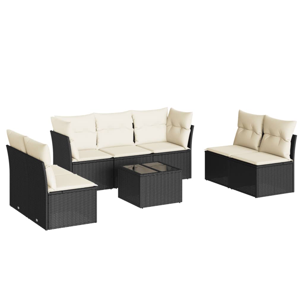 Set mobilier de grădină cu perne, 8 piese, negru, poliratan GartenMobel Dekor